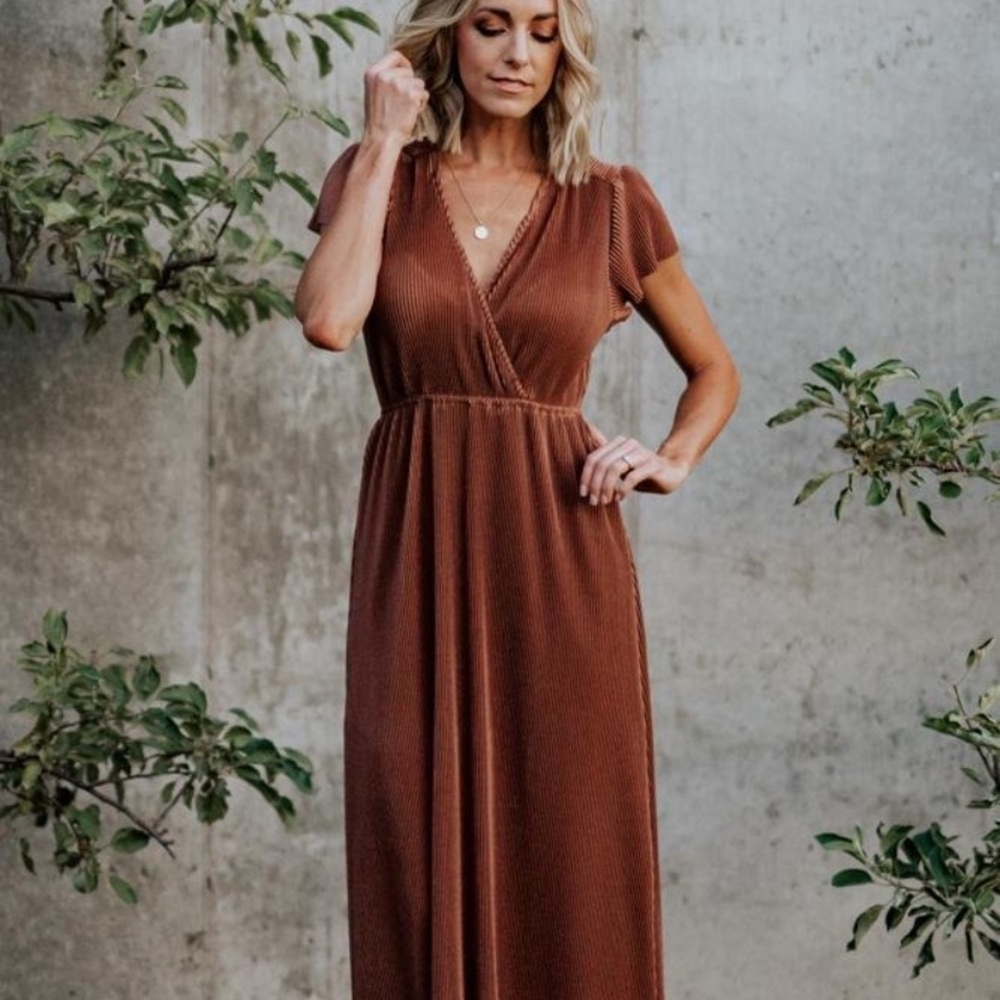 Baltic Born Athena Pleated Maxi Dress bronze